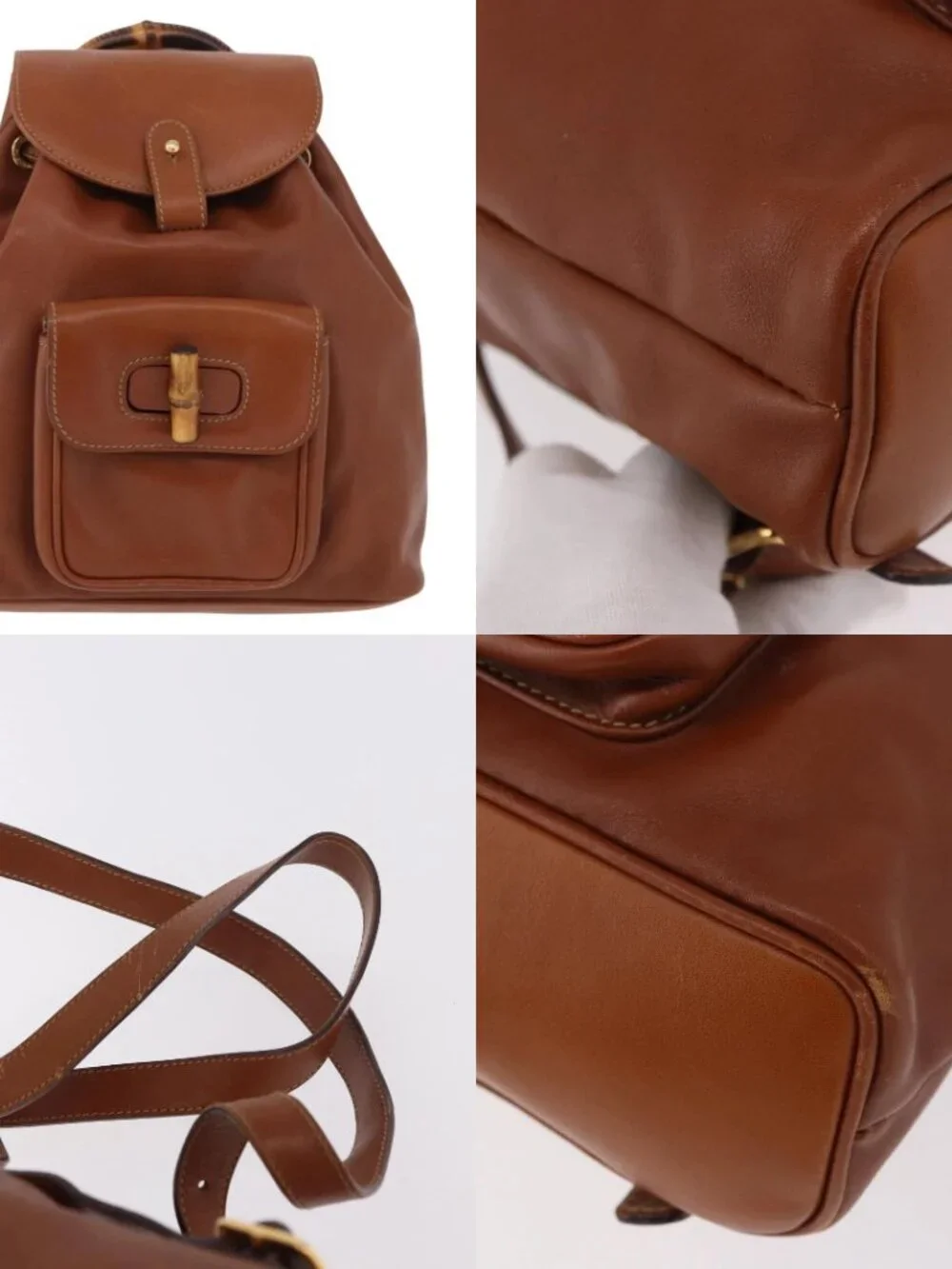 GUCCI Bamboo Backpack Leather Brown Gold 003 2058 0030 Auth ka4930